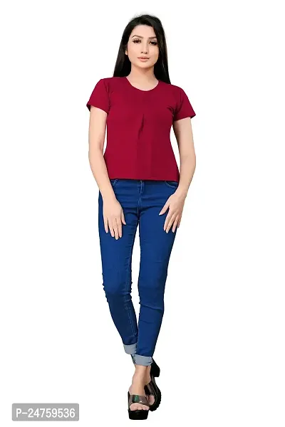 SAYONA ART Women's Indo-Westernd Polyester  Cotton Fancy Solid Top. [Maroon] Size: Medium-thumb0