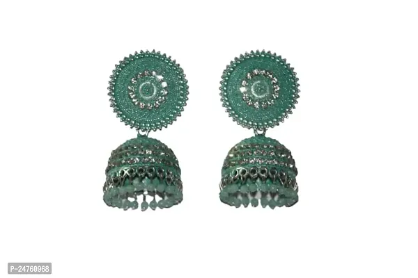 SAYONA ART Pearl diamond earrings Copper Stud Earring Traditional Jhumka For Women (Light Blue]