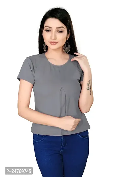 SAYONA ART Women's Indo-Westernd Polyester  Cotton Fancy Solid Top. [Grey] Size: Small