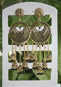 SAYONA ART Pearl diamond earrings Copper Stud Earring Traditional Jhumka For Women (Black}-thumb1