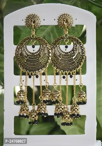 SAYONA ART Pearl diamond earrings Copper Stud Earring Traditional Jhumka For Women (Black}-thumb2