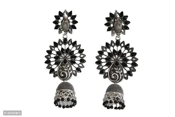 SAYONA ART Pearl diamond earrings Copper Stud Earring,Traditional Jhumka For Women. (Black)