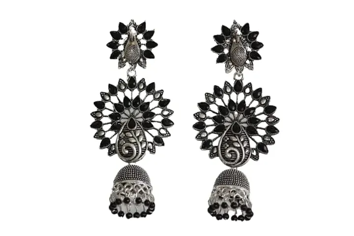 SAYONA ART Pearl diamond earrings Stud Earring,Traditional Jhumka For Women. (Black)