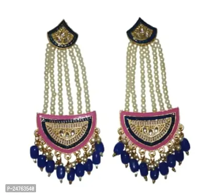 SAYONA ART Pearl diamond earrings Copper Stud Earring Traditional Jhumka For Women (Pink  Blue)-thumb0