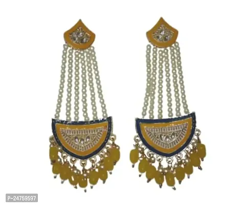 SAYONA ART Pearl diamond earrings Copper Stud Earring Traditional Jhumka For Women (Yellow).