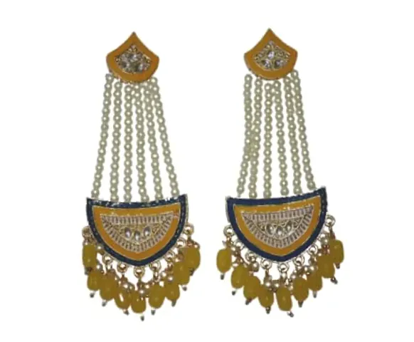 SAYONA ART Pearl diamond earrings Stud Earring Traditional Jhumka For Women (Yellow).