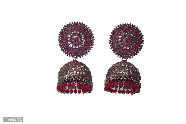 SAYONA ART Pearl diamond earrings Copper Stud Earring Traditional Jhumka For Women. (Pink]