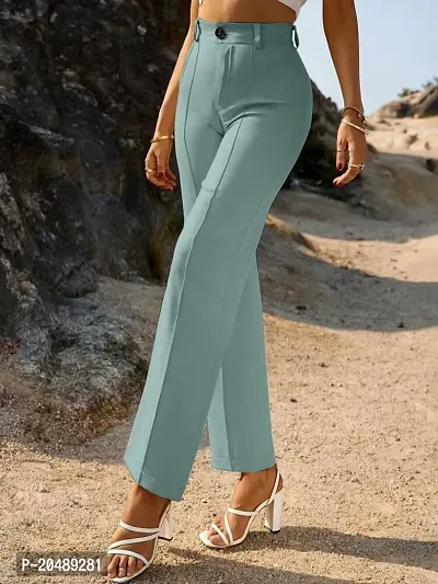 Elegant Green Cotton Solid Trousers For Women-thumb3