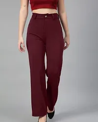 Women Regular Fit Maroon Cotton Blend Trousers-thumb1