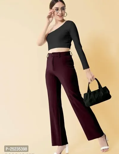 Classic Cotton Blend Solid Trouser Pants for Women-thumb0