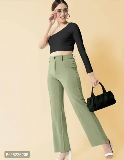 Classic Cotton Blend Solid Trouser Pants for Women-thumb0