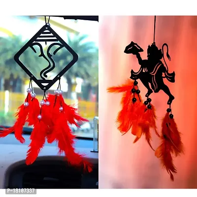 HOME FABLE Dream Catcher Car for Interior Rearview Mirror Hanging Decor Made Acrylic and Nature Feather (Pack of 2)