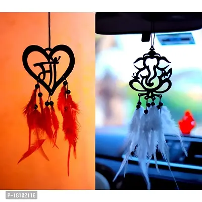 HOME FABLE Dream Catcher for Car Interior Rearview Mirror Hanging Decor Made Acrylic and Nature Feather (Pack of 2)