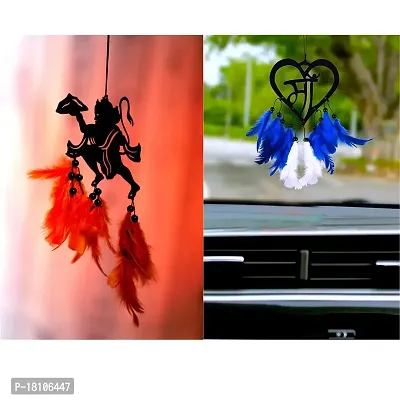 HOME FABLE Dream Catcher for Car Interior Rearview Mirror Hanging Decor Made Acrylic and Nature Feather (Pack of 2)