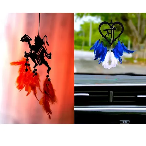 HOME FABLE Dream Catcher for Car Interior Rearview Mirror Hanging Decor Made Acrylic and Nature Feather (Pack of 2)