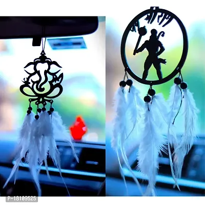 HOME FABLE Dream Catcher for Car Interior Rearview Mirror Hanging Decor Made Acrylic and Nature Feather (Pack of 2)-thumb0