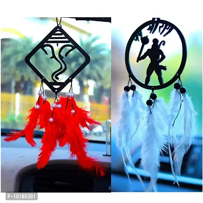 HOME FABLE Dream Catcher Car for Interior Rearview Mirror Hanging Decor Made Acrylic and Nature Feather (Pack of 2)