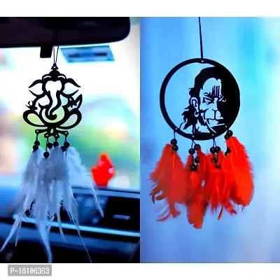 HOME FABLE Dream Catcher for Car Interior Rearview Mirror Hanging Decor Made Acrylic and Nature Feather (Pack of 2)-thumb0