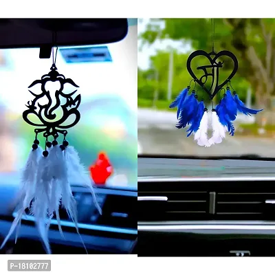 HOME FABLE Dream Catcher for Car Interior Rearview Mirror Hanging Decor Made Acrylic and Nature Feather (Pack of 2)-thumb0