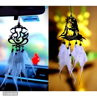 HOME FABLE Dream Catcher for Car Interior Rearview Mirror Hanging Decor Made Acrylic and Nature Feather (Pack of 2)