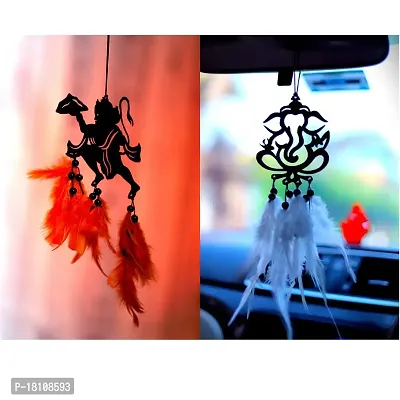 HOME FABLE Dream Catcher for Car Interior Rearview Mirror Hanging Decor Made Acrylic and Nature Feather (Pack of 2)-thumb0