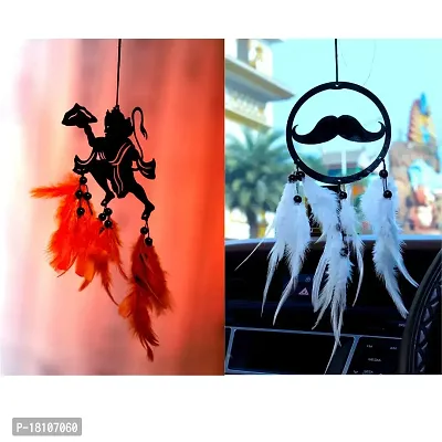 HOME FABLE Dream Catcher for Car Interior Rearview Mirror Hanging Decor Made Acrylic and Nature Feather (Pack of 2)