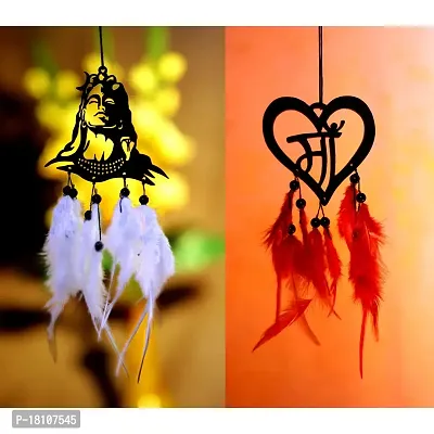 HOME FABLE Dream Catcher for Car Interior Rearview Mirror Hanging Decor Made Acrylic and Nature Feather (Pack of 2)