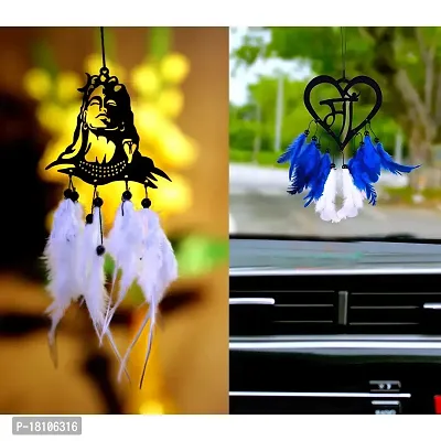 HOME FABLE Dream Catcher for Car Interior Rearview Mirror Hanging Decor Made Acrylic and Nature Feather (Pack of 2)