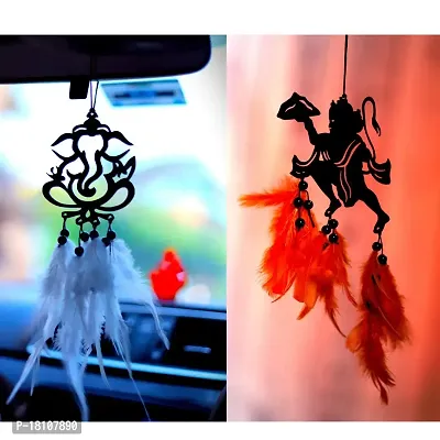 HOME FABLE Dream Catcher for Car Interior Rearview Mirror Hanging Decor Made Acrylic and Nature Feather (Pack of 2)