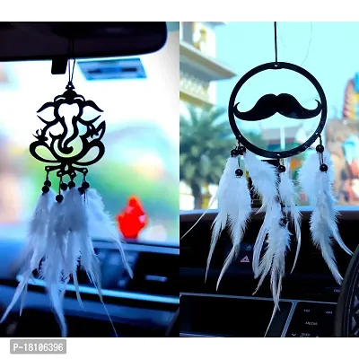 HOME FABLE Dream Catcher for Car Interior Rearview Mirror Hanging Decor Made Acrylic and Nature Feather (Pack of 2)-thumb0