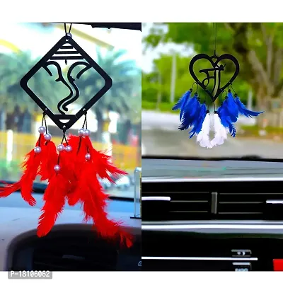 HOME FABLE Dream Catcher Car for Interior Rearview Mirror Hanging Decor Made Acrylic and Nature Feather (Pack of 2)