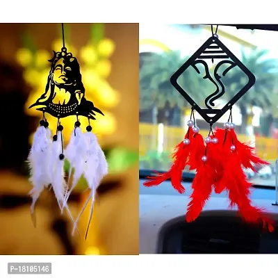 HOME FABLE Dream Catcher for Car Interior Rearview Mirror Hanging Decor Made Acrylic and Nature Feather (Pack of 2)-thumb0