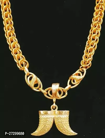 Alluring Golden Alloy Chain With Pendant For Men-thumb0