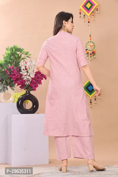 Beautiful A-Line Peach Solid Khadi Cotton Kurta Bottom Set For Women-thumb3