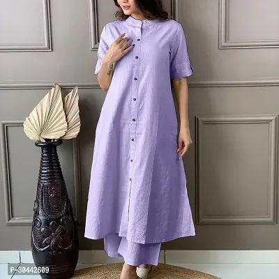 Elegant Lavender Striped Cotton Kurta with Palazzo Set For Women-thumb2