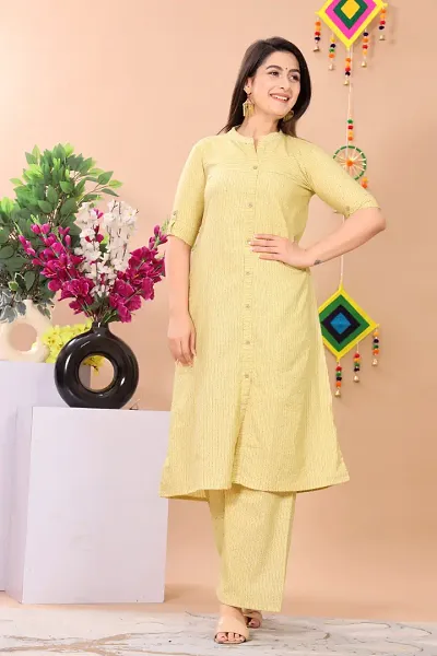 Stylish A-Line Solid Khadi Cotton Kurta Bottom Set