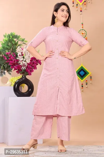 Beautiful A-Line Peach Solid Khadi Cotton Kurta Bottom Set For Women-thumb0