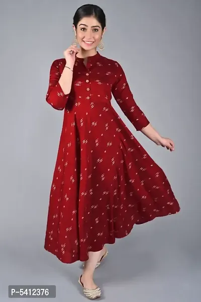 Stunning Red Rayon Printed Anarkali Kurta For Women-thumb0