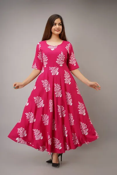 Rayon Printed Anarkali Kurtis