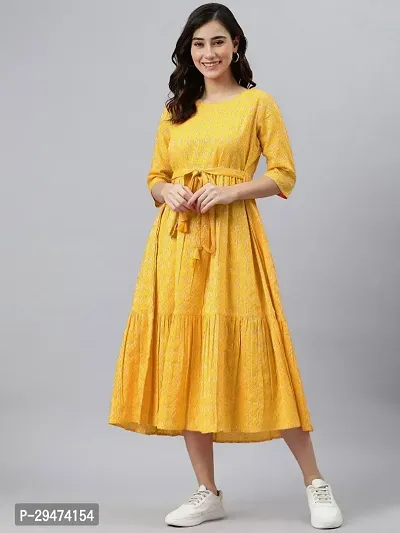 Beautiful Yellow Cotton Flared Kurta For Women-thumb0