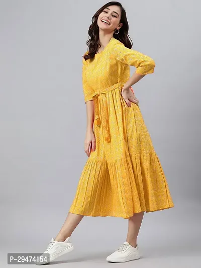 Beautiful Yellow Cotton Flared Kurta For Women-thumb2