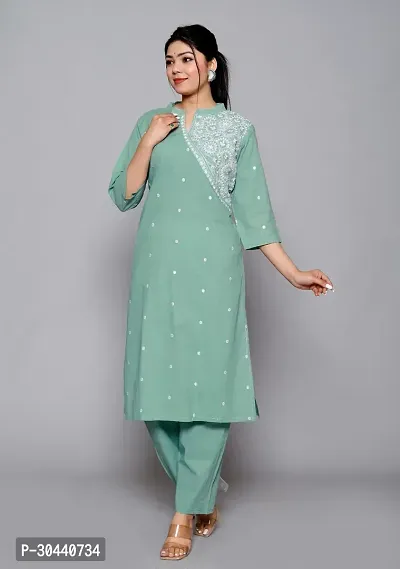 Stylish Cotton Embroidered Kurta Bottom Set For Women-thumb0