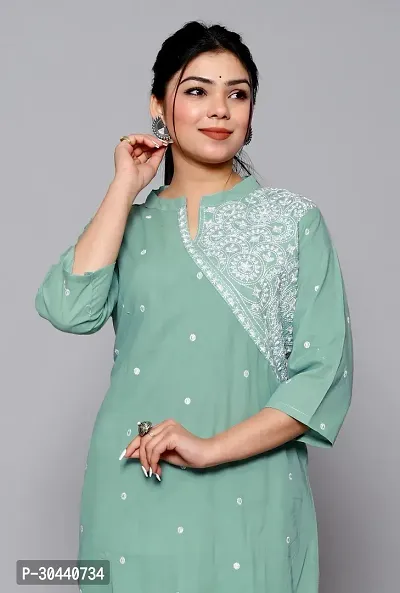 Stylish Cotton Embroidered Kurta Bottom Set For Women-thumb3