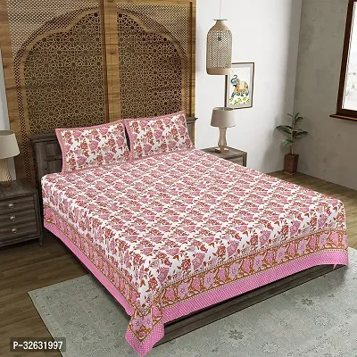 Beautiful Pink Cotton Floral Print 1 Bedsheet + 2 Pillowcovers