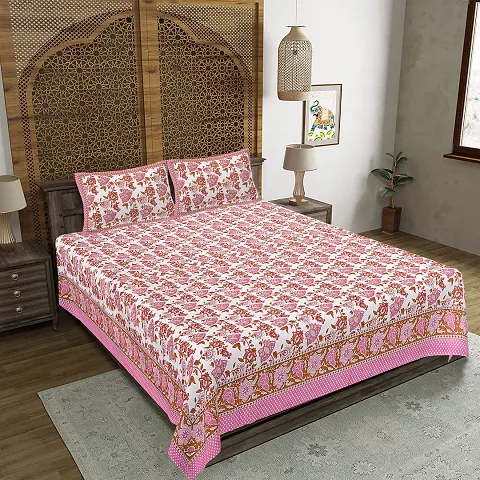 Cotton Hand Block Printed King Size Bedsheets (90*106 Inch)