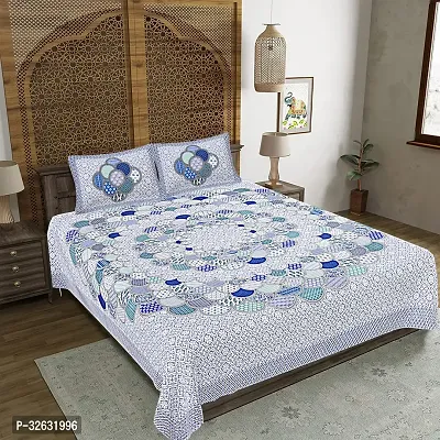 Beautiful Blue Cotton Floral Print 1 Bedsheet + 2 Pillowcovers