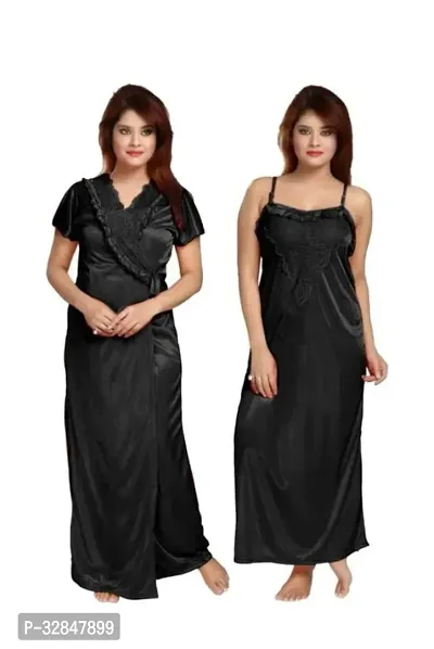 Elegant Satin Embroidered Nighty with Robe for Women-thumb0