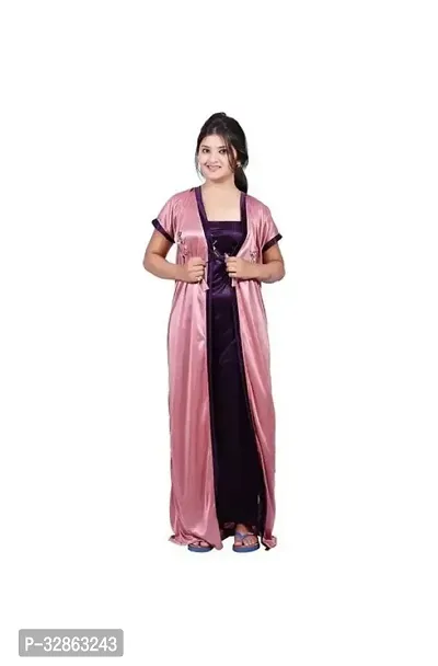 Elegant Satin Embroidered Nighty with Robe for Women-thumb2