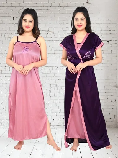 Trendy Satin Nighty 2Pcs