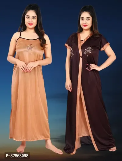 Stylish Satin Nighty with Robe for Women-thumb0